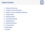 Business Plan Template - Table of Content