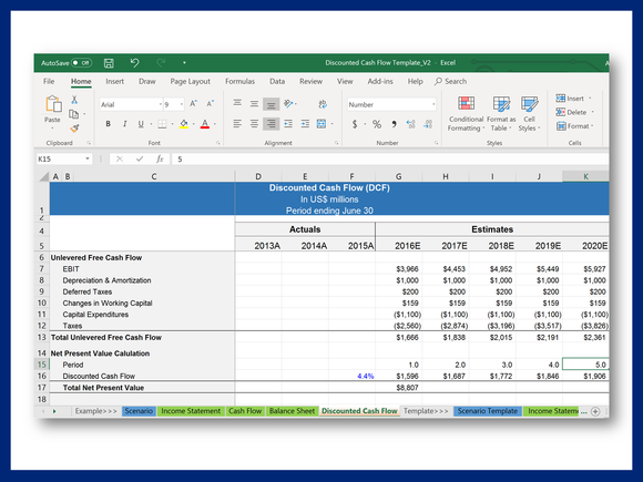 Discounted Cash Flow (DCF) Valuation model - Example and Template in Excel
