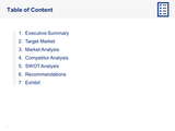 Market & Competitor Analysis Template - Table of  Content